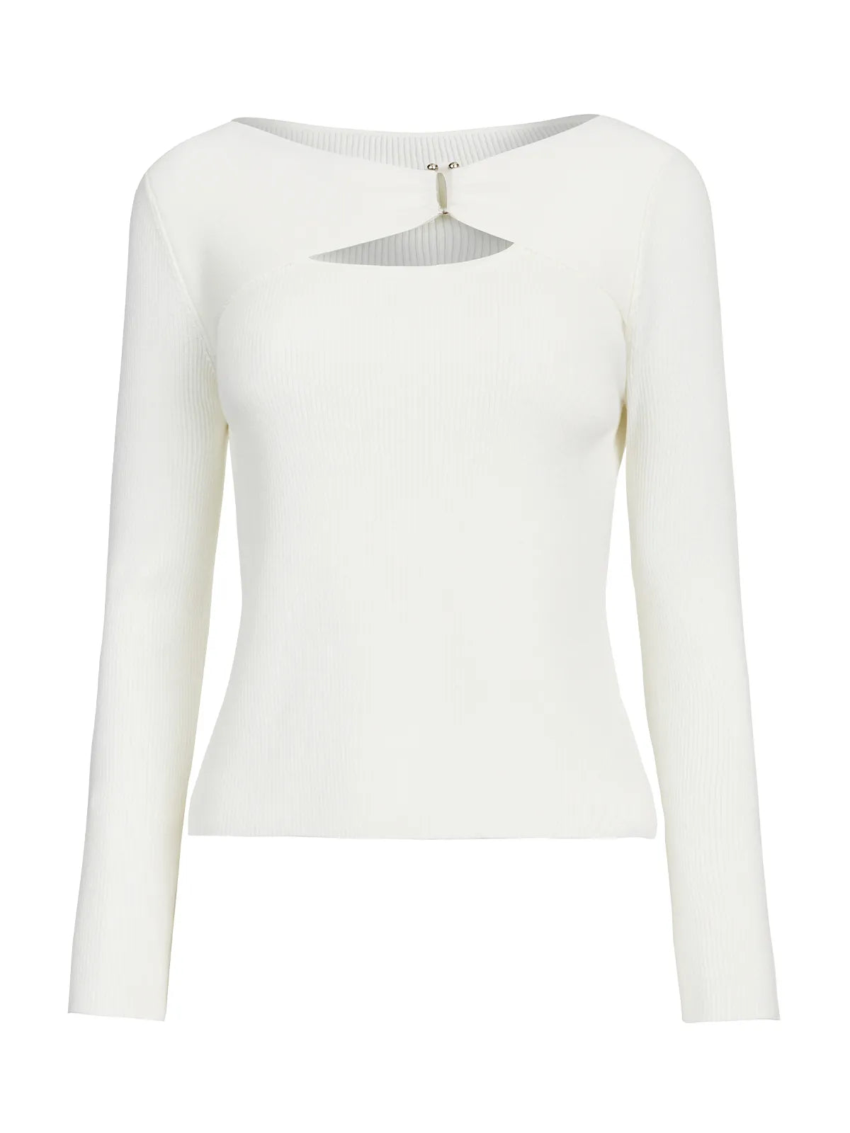 Contemporary White Knit Sweater with Sleek Silhouette