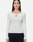 Chic White Knit Sweater with Avant-Garde Hollow-out Detail