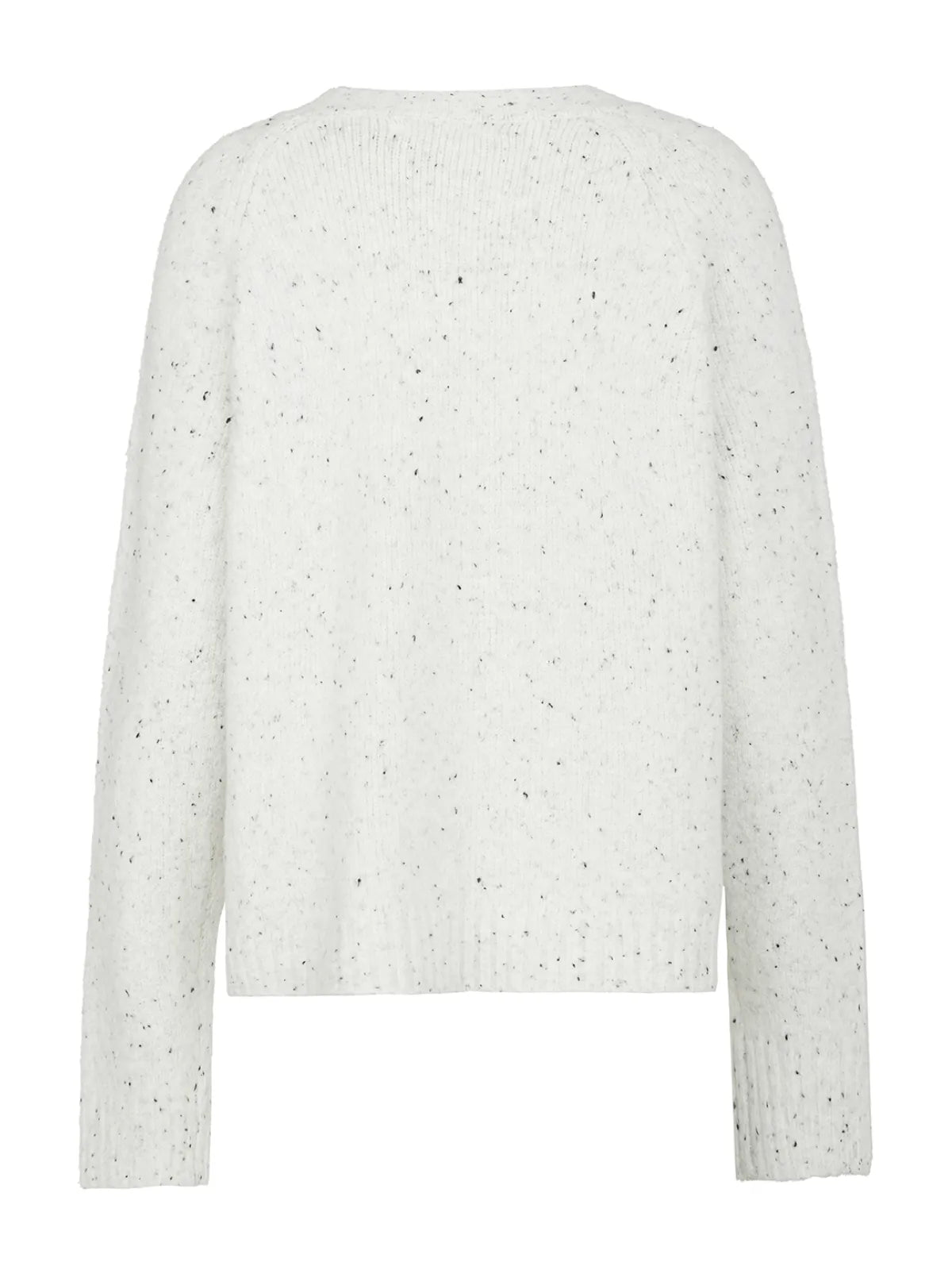  Achieve classic elegance with this fresh white crewneck sweater, enhanced by black polka dot accents, offering a timeless and sophisticated style.