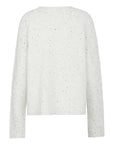  Achieve classic elegance with this fresh white crewneck sweater, enhanced by black polka dot accents, offering a timeless and sophisticated style.