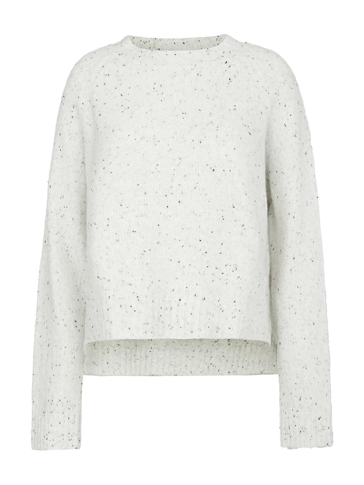 Sleek Silhouette in White: Crewneck Sweater with Polka Dot Embellishments