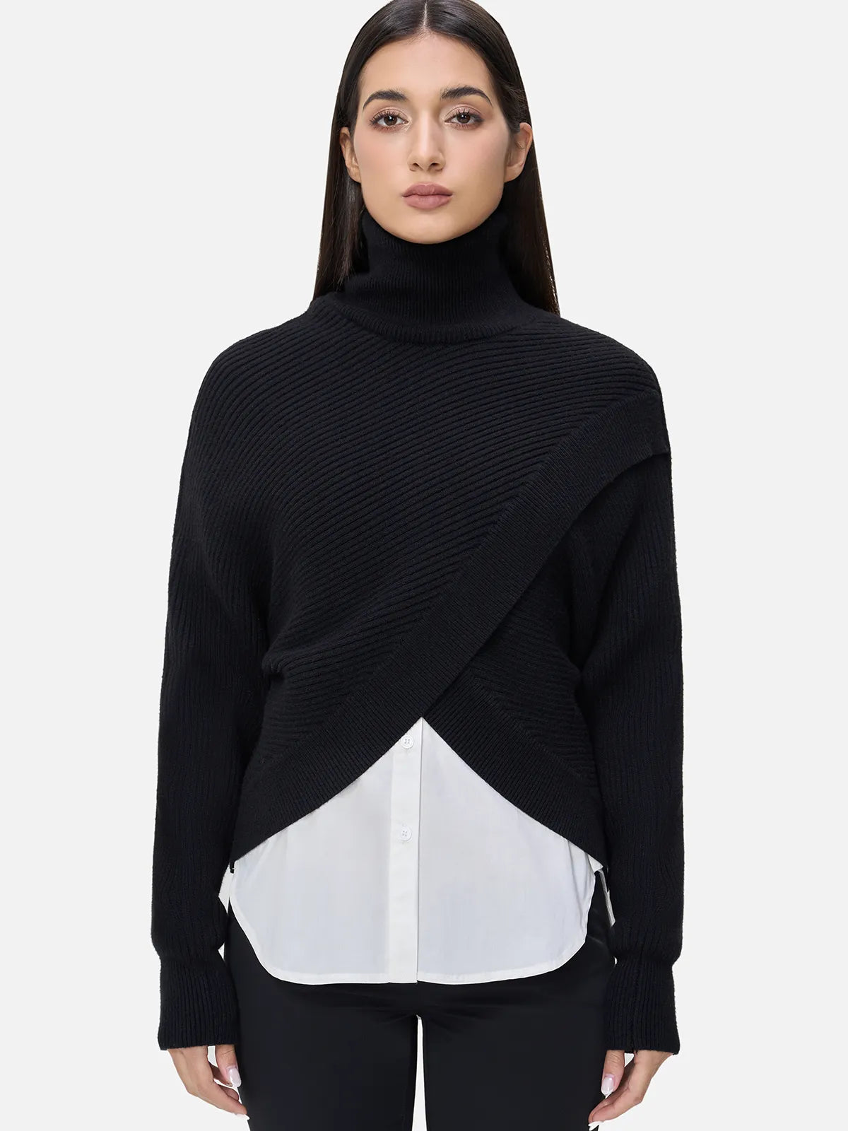High Collar Color Block Two-Piece Sweater