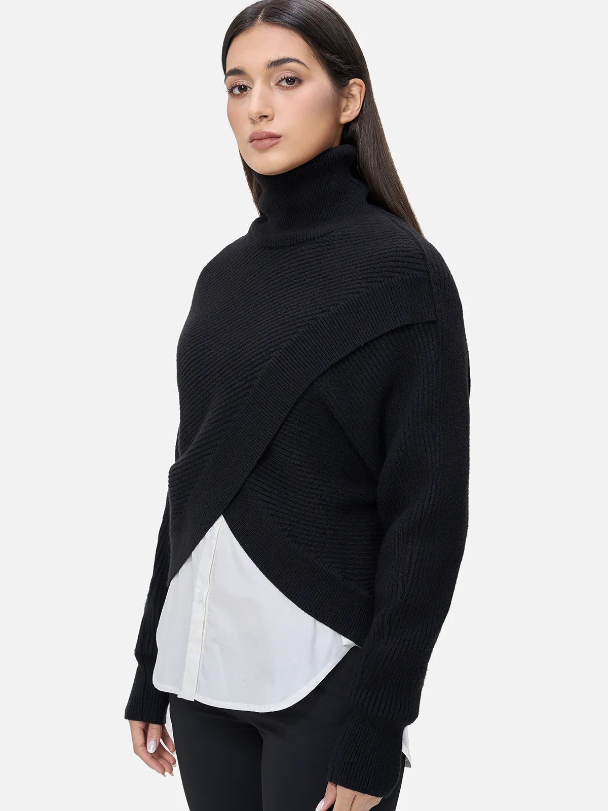 Suéter de dos piezas con bloques de color y cuello alto