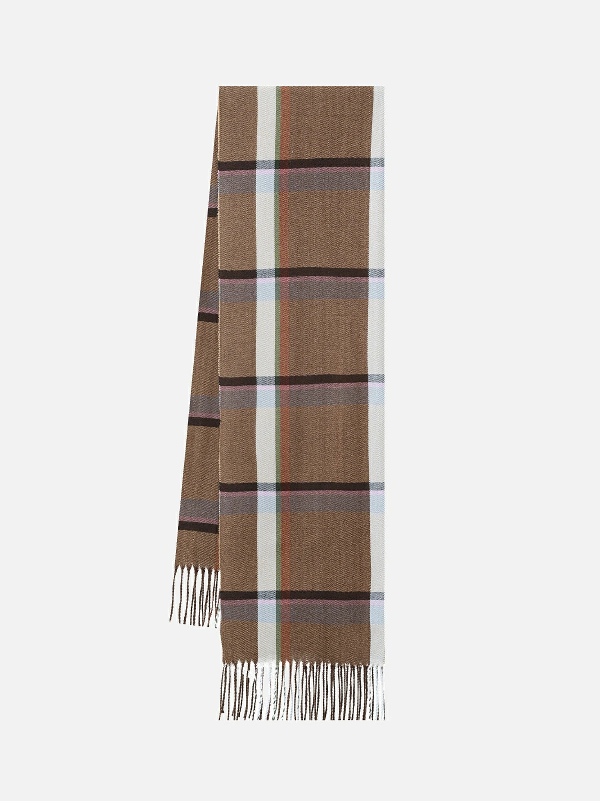 Color Block Plaid Fringe Scarf