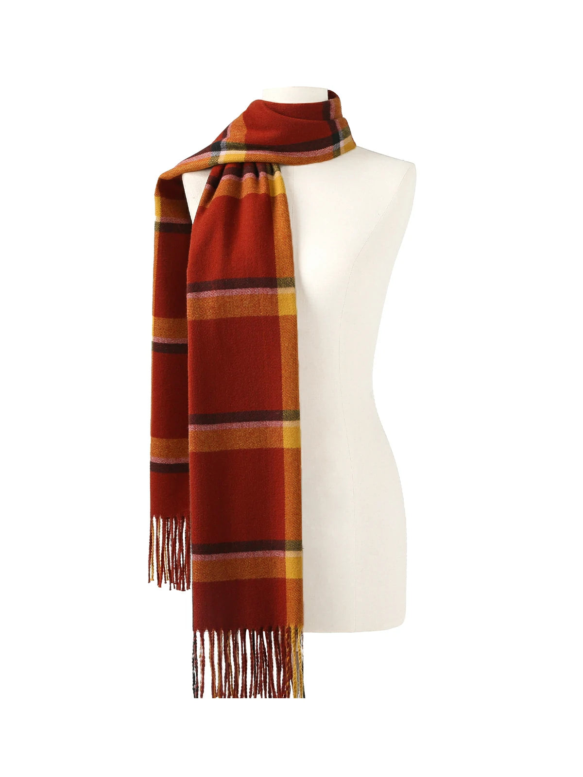 Color Block Plaid Fringe Scarf