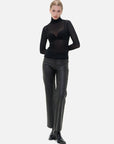Explore the alluring world of fashion with this elegant high-neck sheer mesh top.