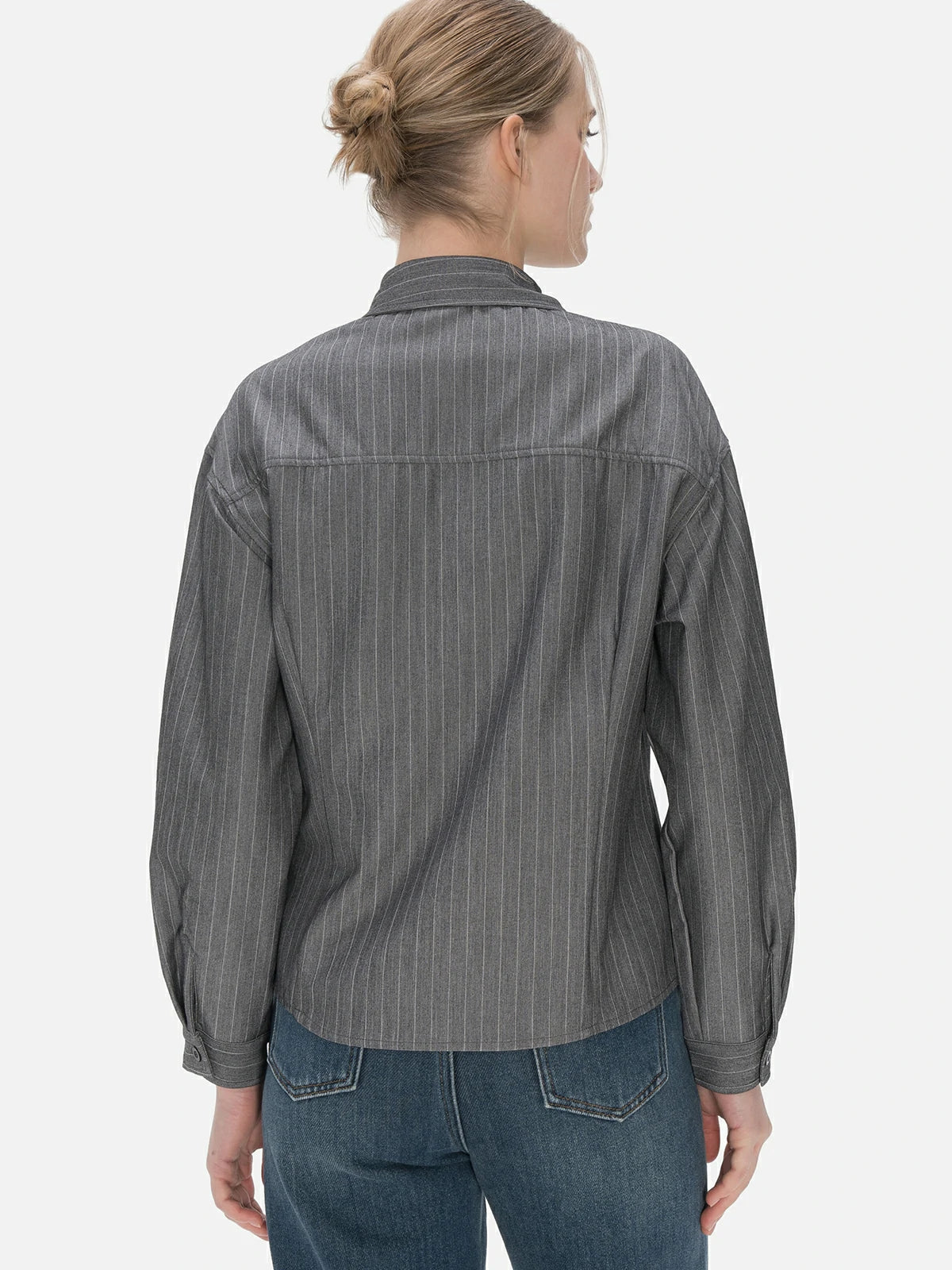 Noble gray vertical stripe shirt with tailored design