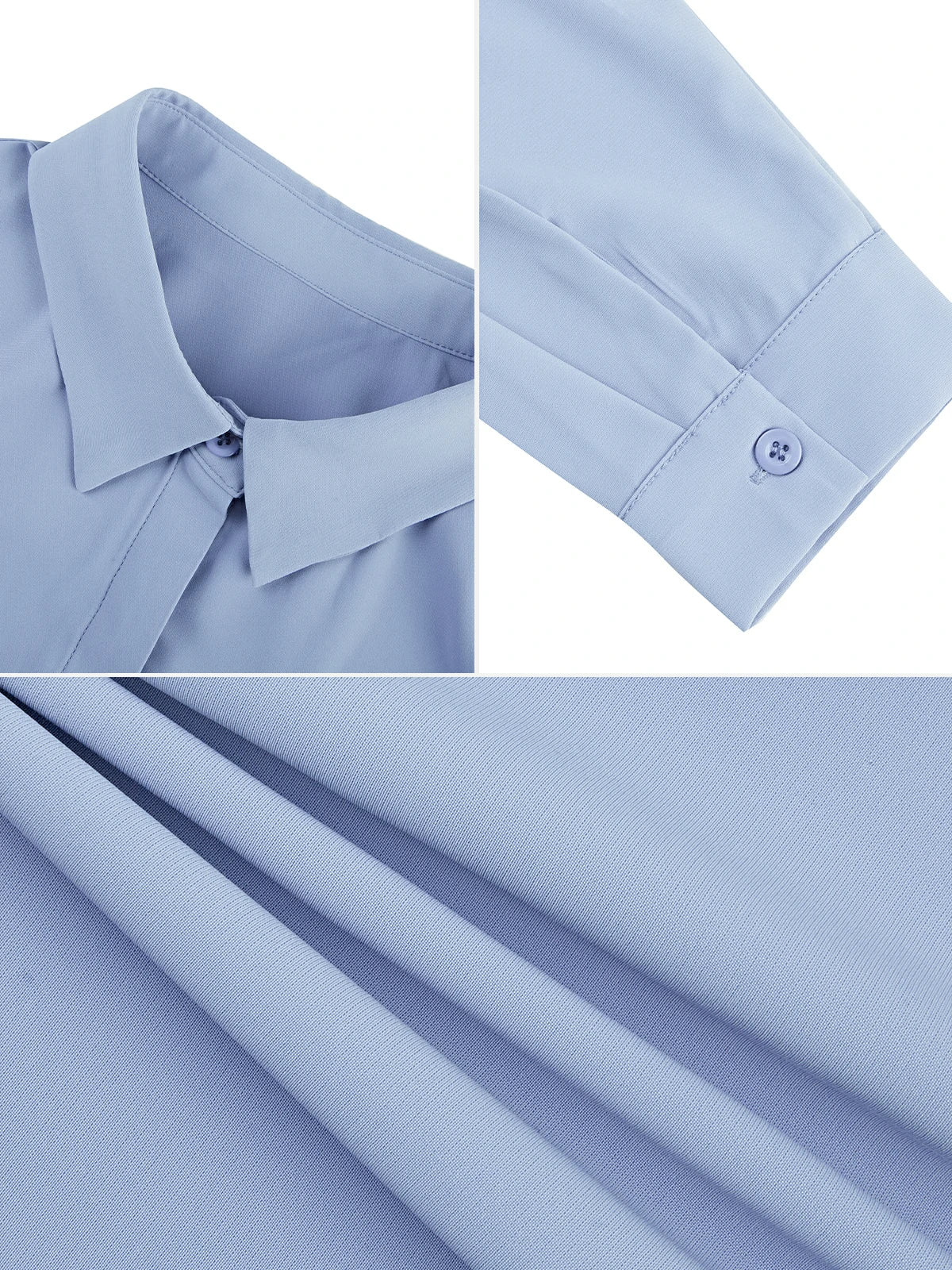 Elegant turnover collar chiffon shirt in blue, combining a tailored cut with a comfortable fit, perfect for versatile and stylish dressing.