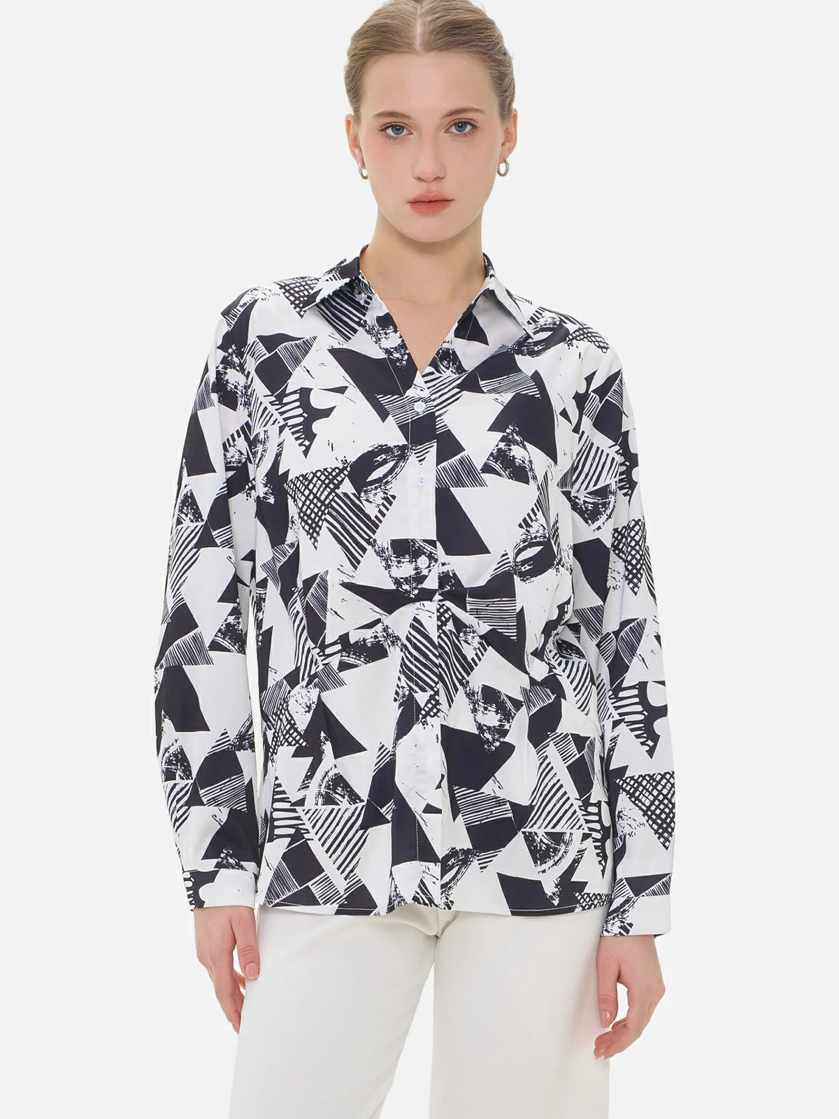 Allover Color-Block Geometric Print Shirt