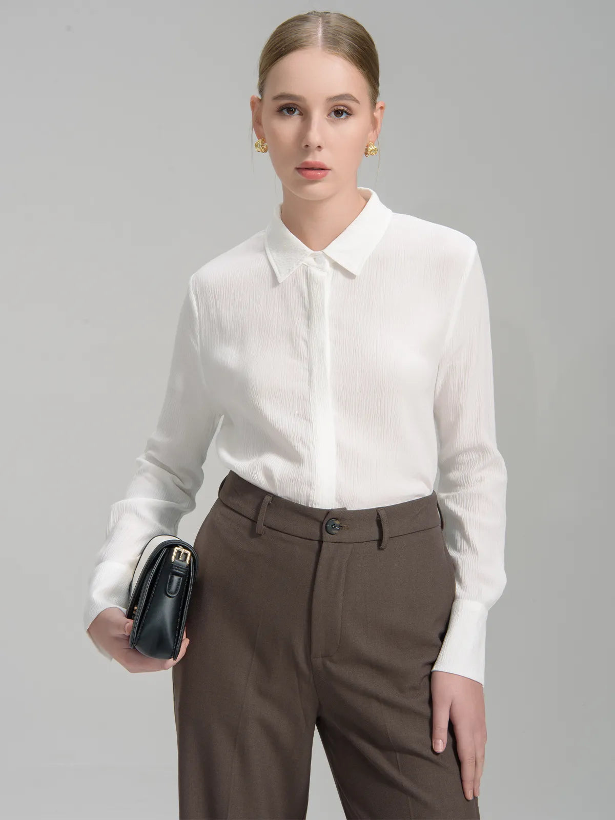 Textured Pleat Long Sleeve Blouse