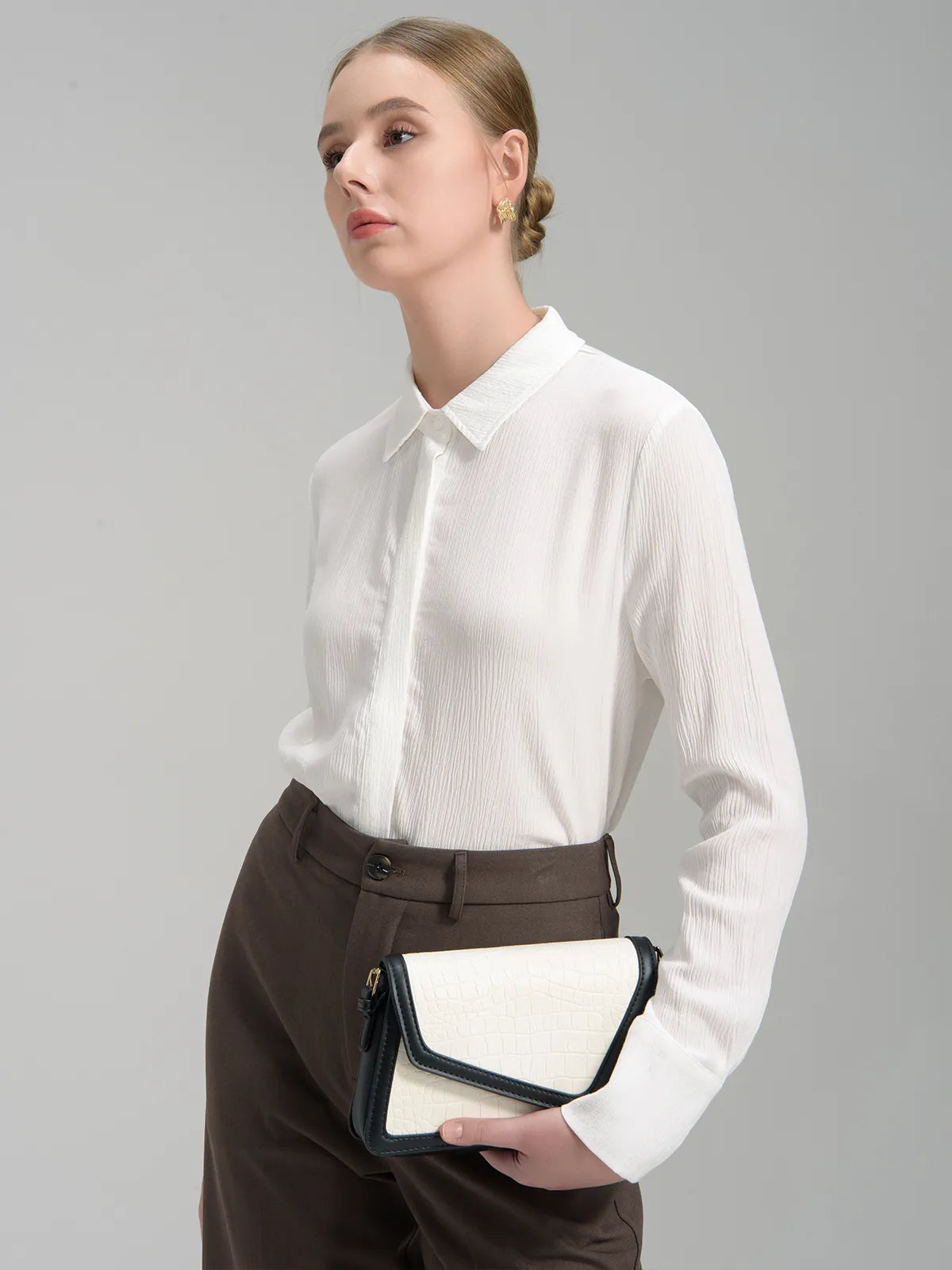 Textured Pleat Long Sleeve Blouse