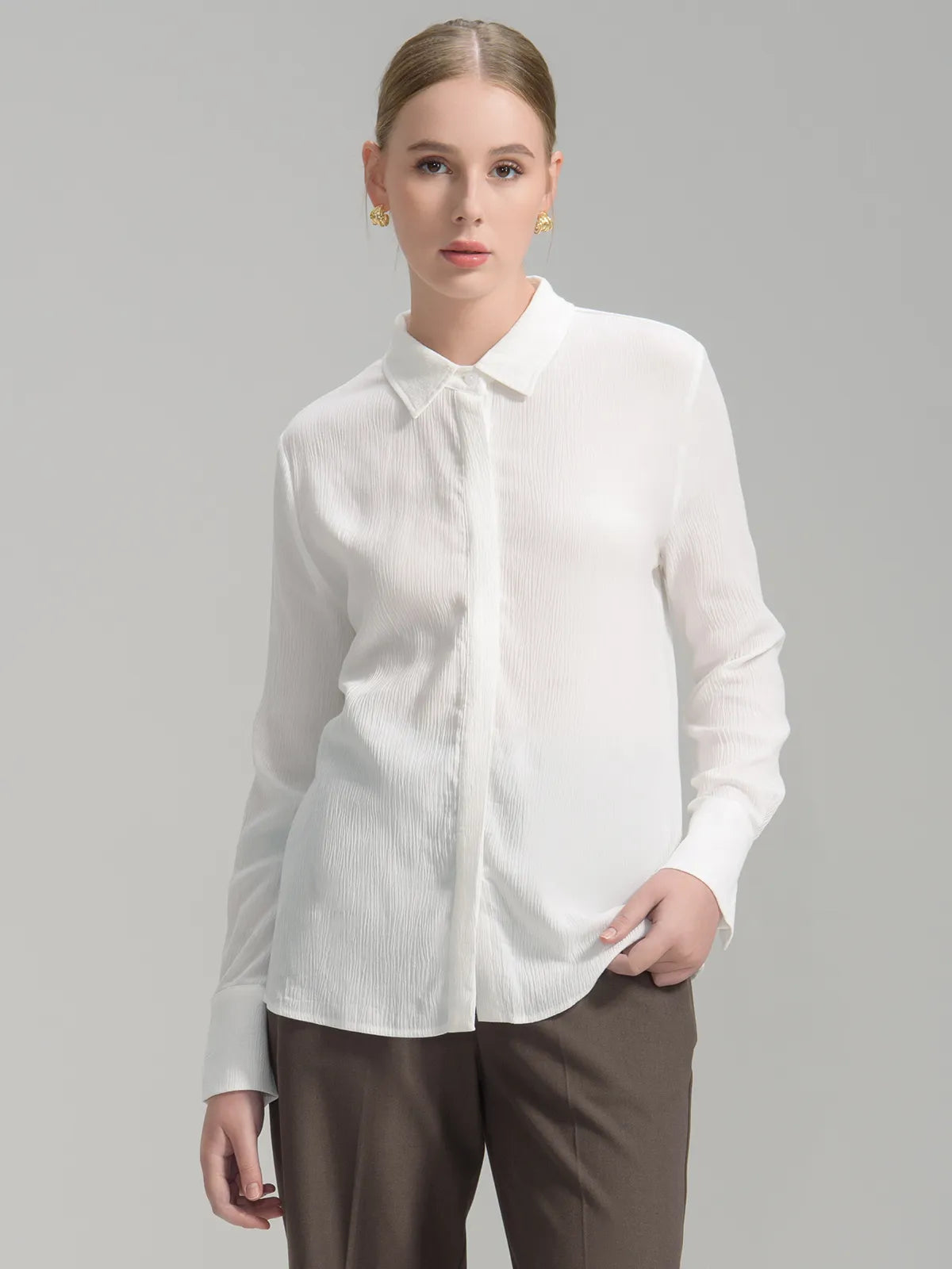 Textured Pleat Long Sleeve Blouse