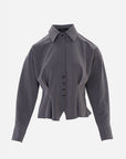 Collared Pleated Cinched Waist Shirt