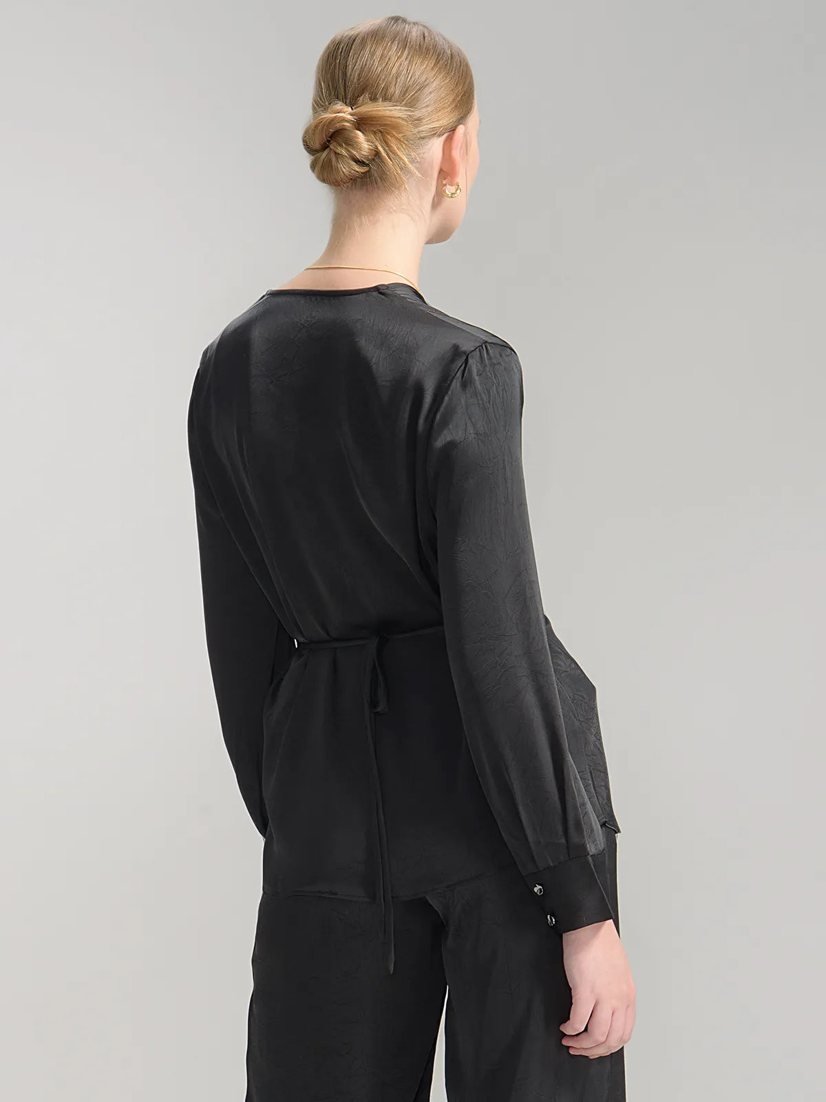 Satin V-Neck Twist Front Blouse