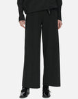 Stylish deep black wide-leg trousers with buckle belt