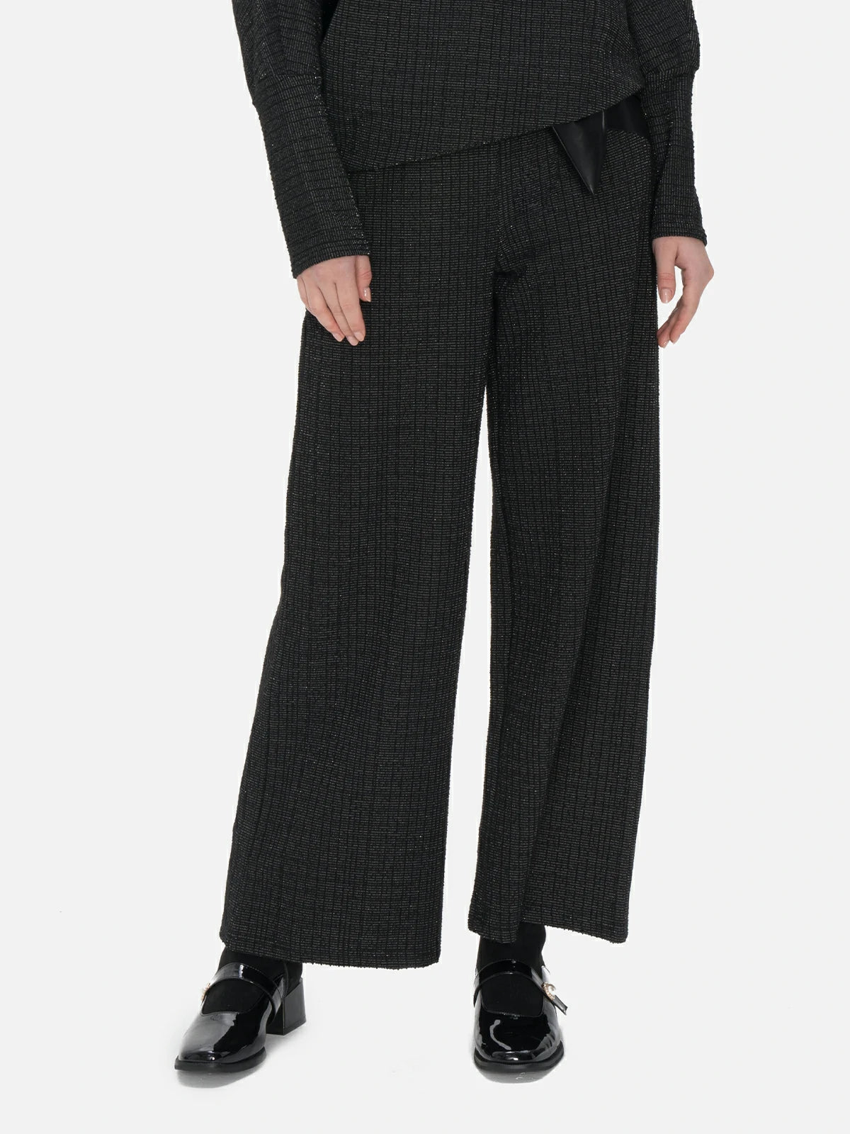 Understated luxury in deep black color wide-leg trousers