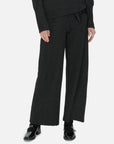 Understated luxury in deep black color wide-leg trousers