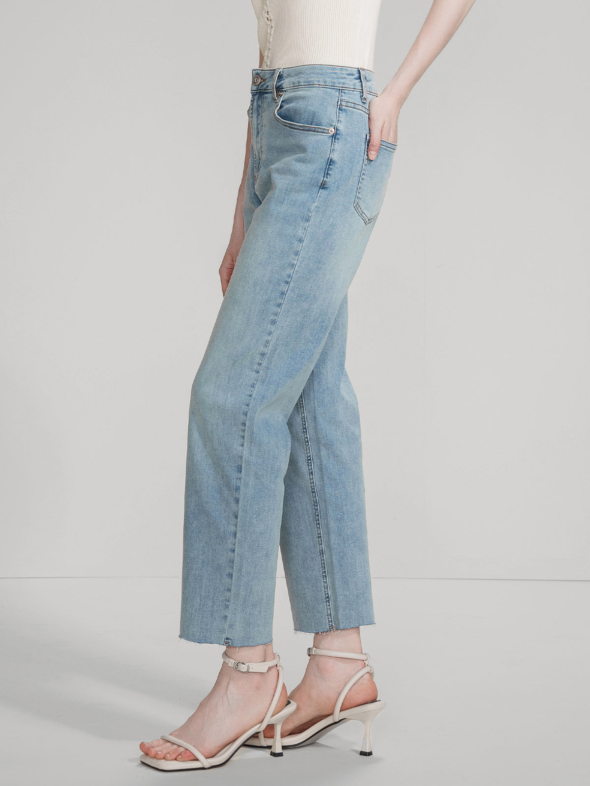 Mid Rise Ankle Straight Leg Jeans