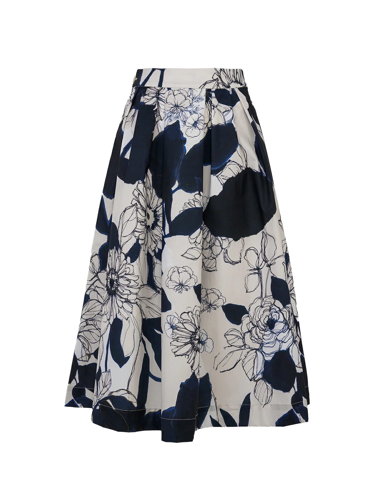 High Waist Floral Print Pleated A-line Skirt