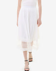 White elastic waist lace midi skirt