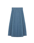 Versatile and comfortable blue denim A-line skirt with a high waist, and classic design, making it a stylish and practical choice for everyday wear.