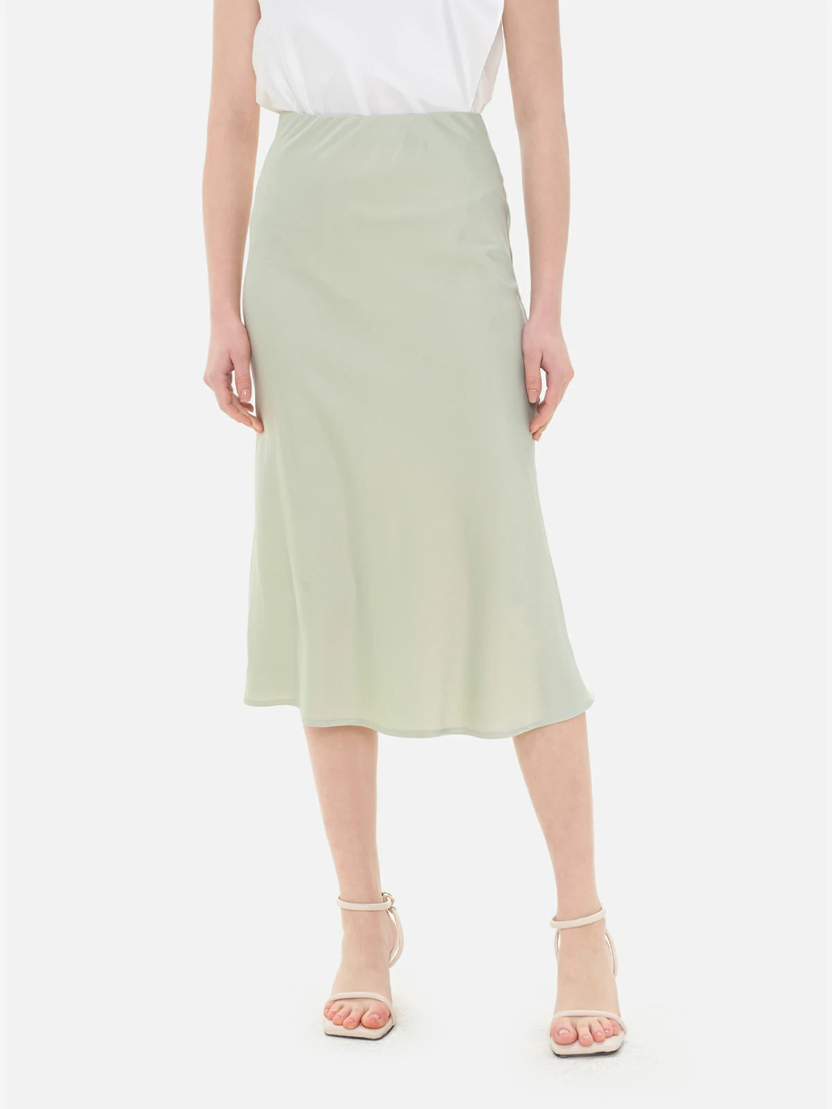 Green straight silhouette satin H-line skirt