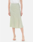 Green straight silhouette satin H-line skirt