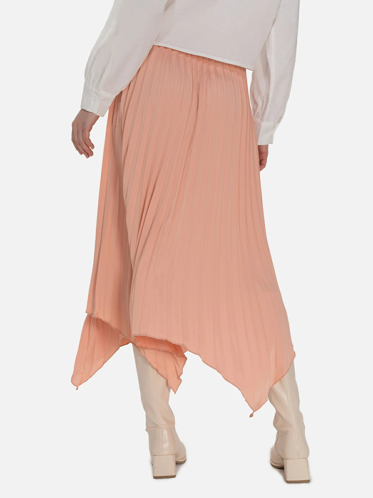 Cream Asymmetrical High Waist Pleated Skirt