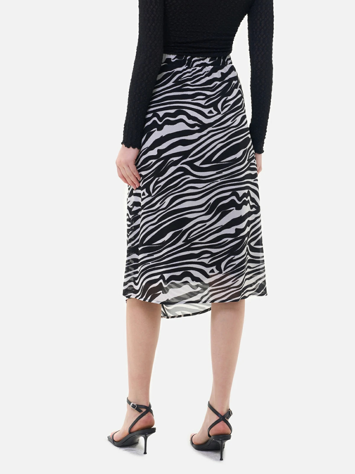 Zebra-print high-waist tulle midi skirt, flowy summer casual piece