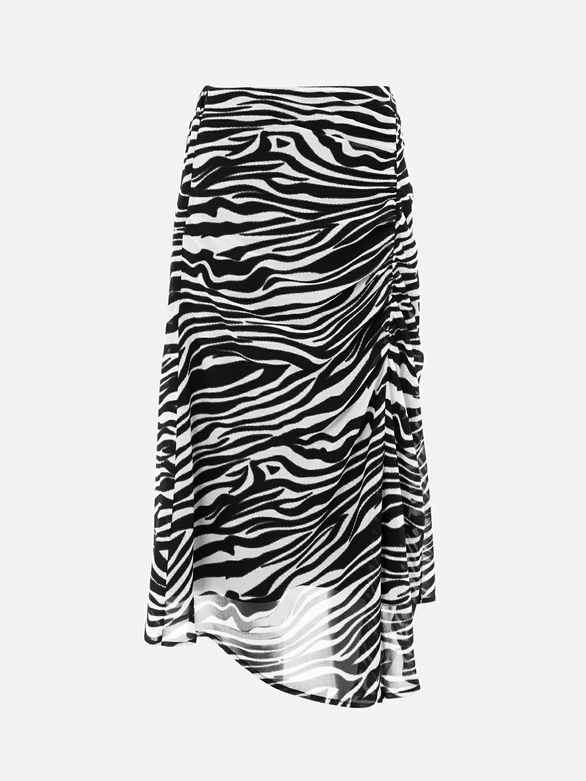Zebra-print high-waist tulle midi skirt, flowy summer casual piece