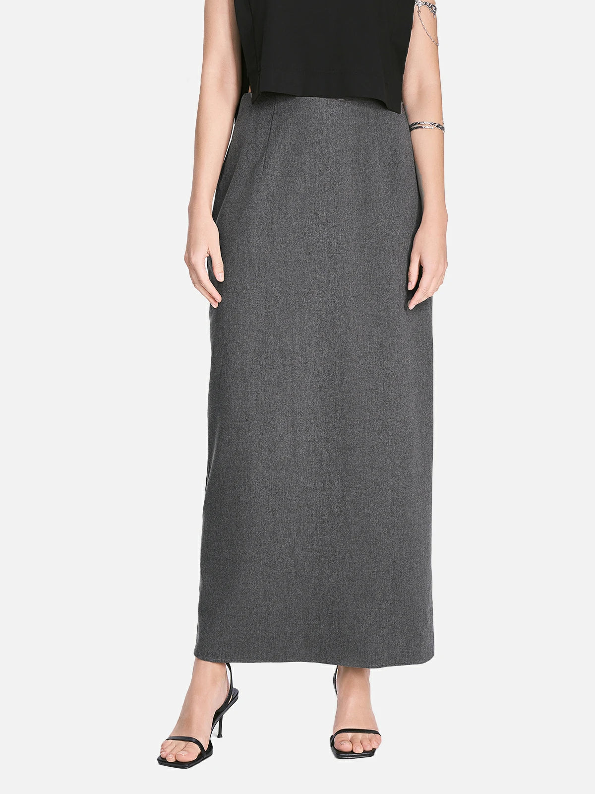 Grey high waist midi skirt