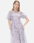 Conjunto de vestido camisola de malla floral elegante