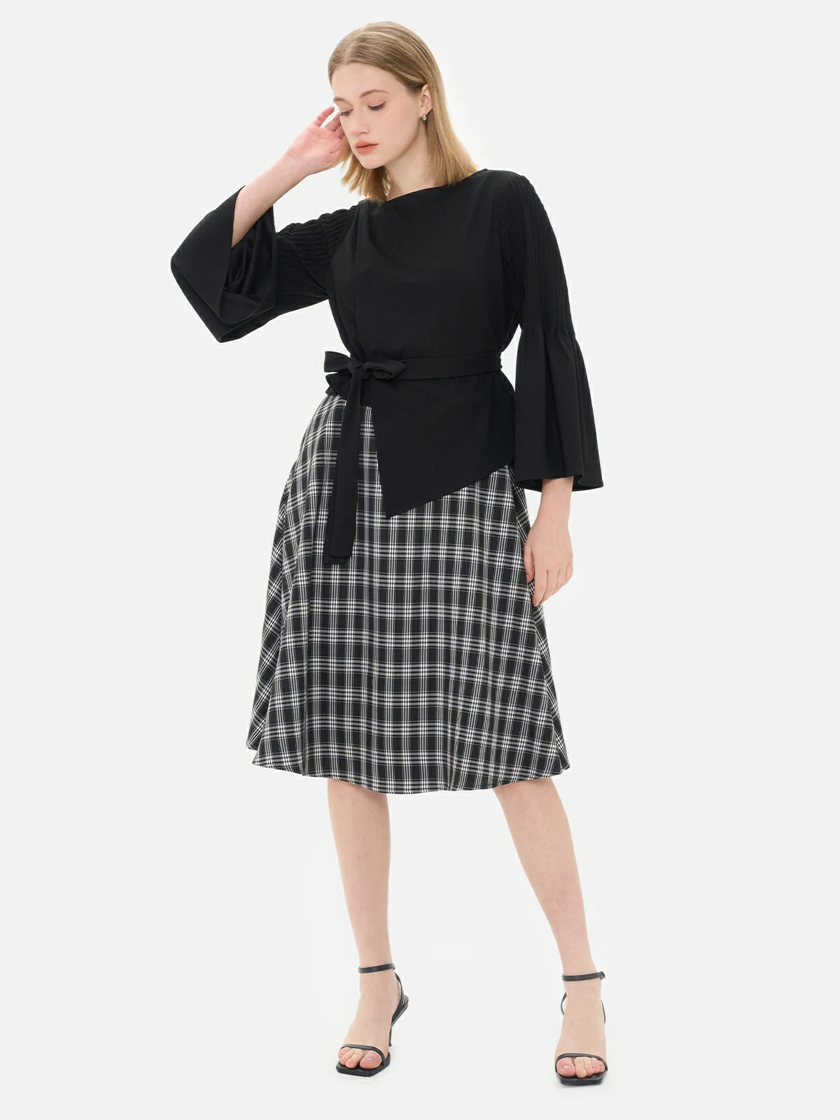 Stylish patchwork plaid skirt design women&#39;s dress