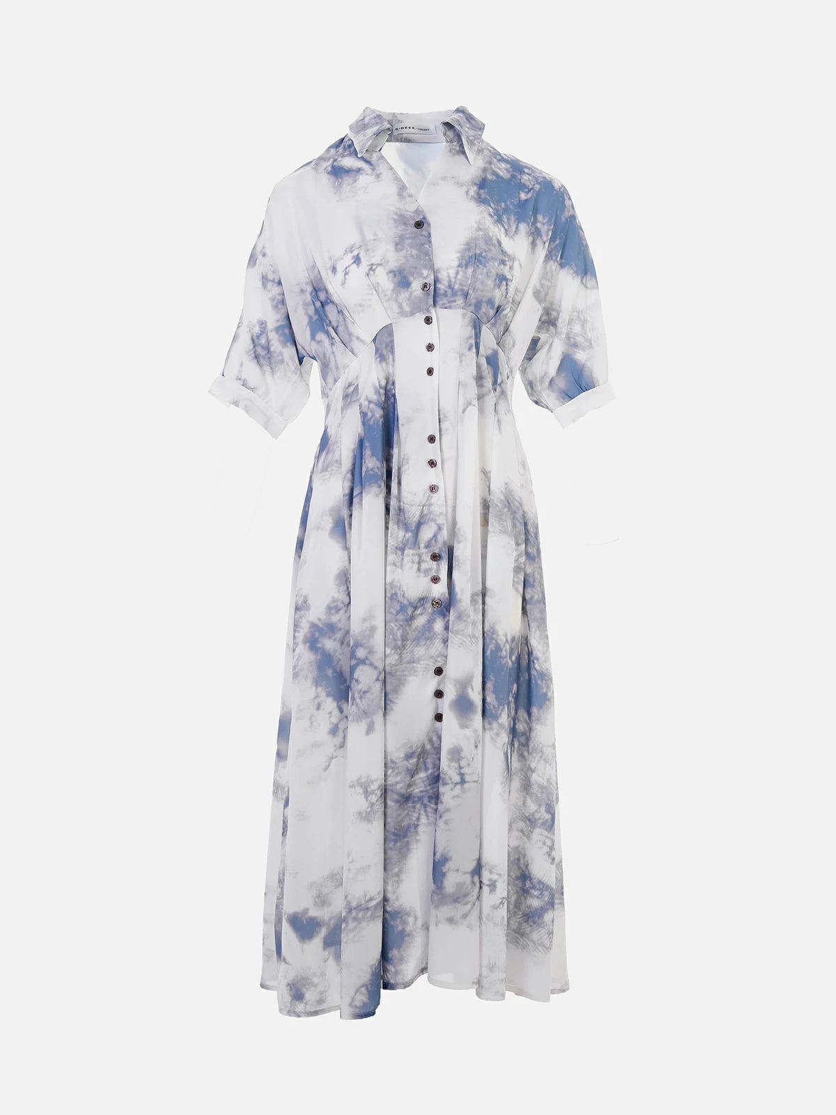 Lapel V-Neck Ink Wash Blurring Printed Dress