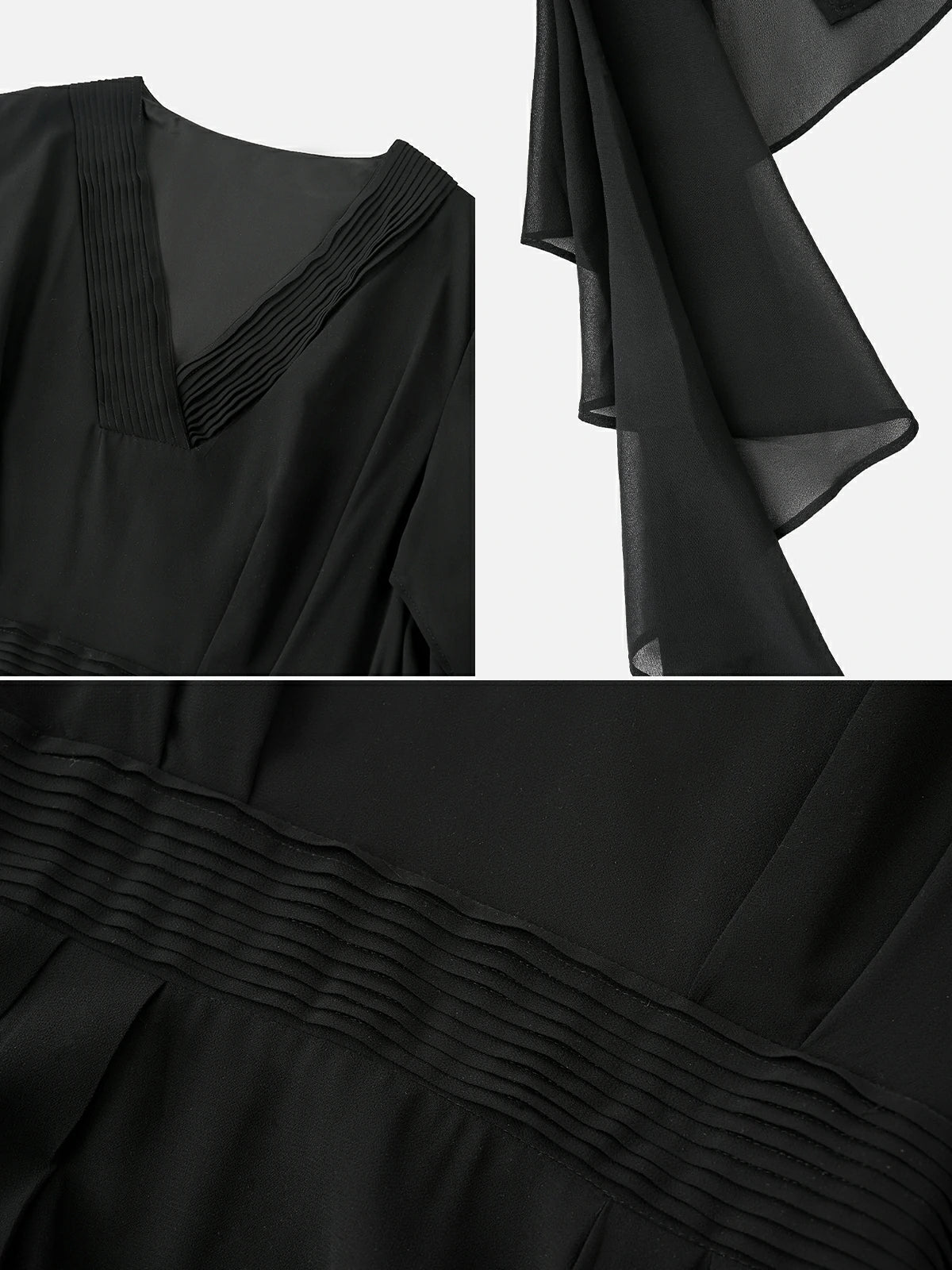 Simple V-Neck Shawl Sleeves Dress