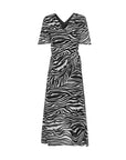 Zebra Stripe Ruched Chiffon Midi Dress