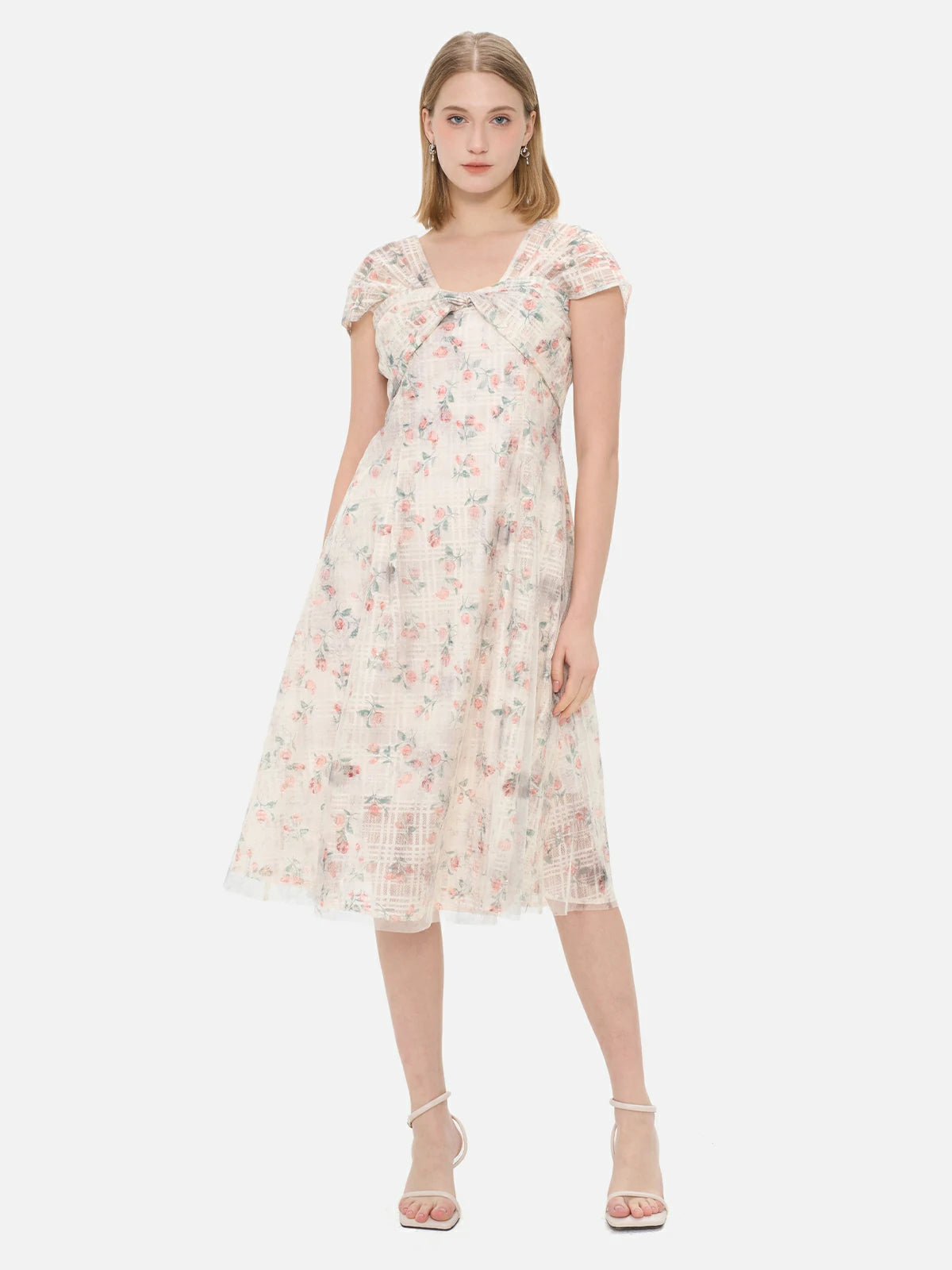 Romantic Floral Print Cap Sleeves Dress