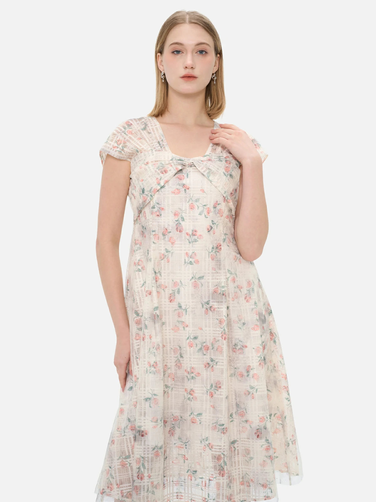 Romantic Floral Print Cap Sleeves Dress