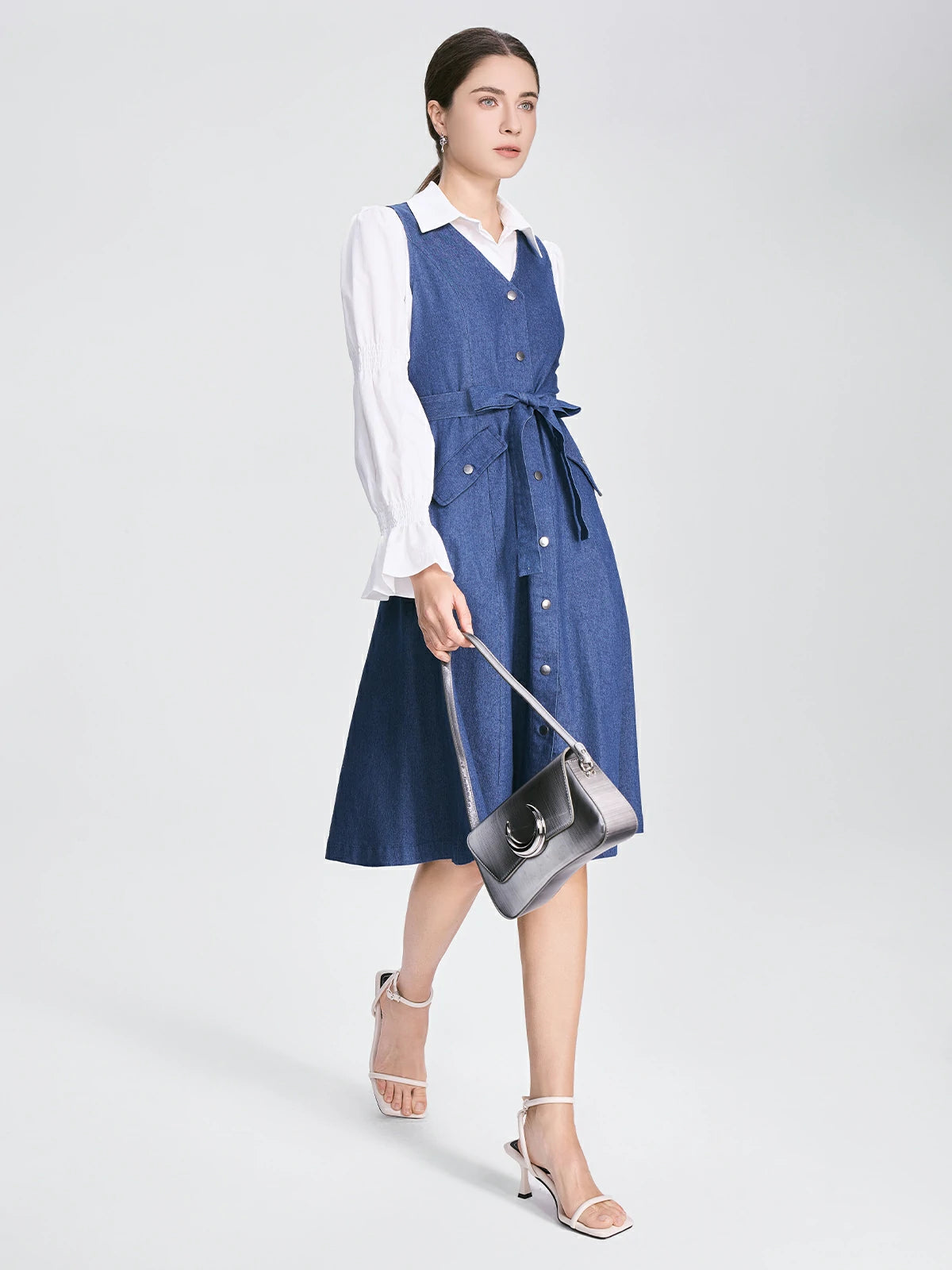 Button-Up Shirt &amp; Denim Dress Set