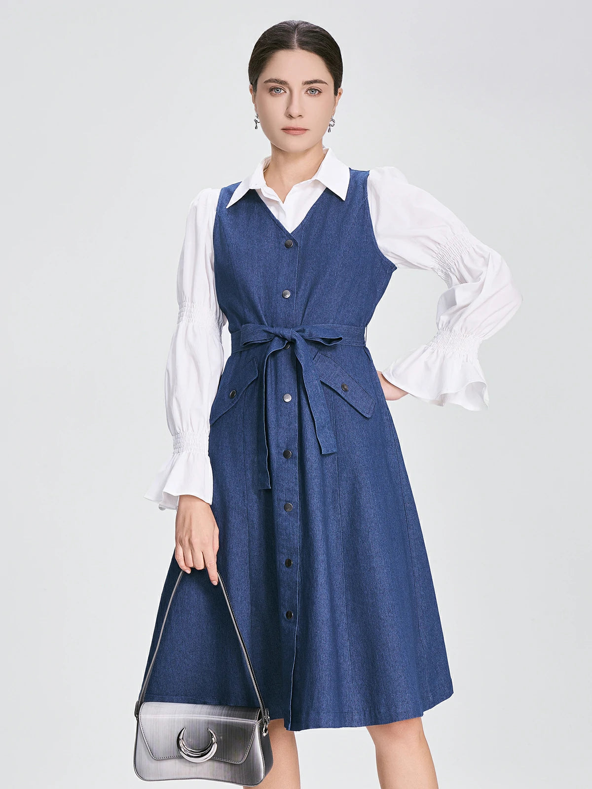 Button-Up Shirt &amp; Denim Dress Set