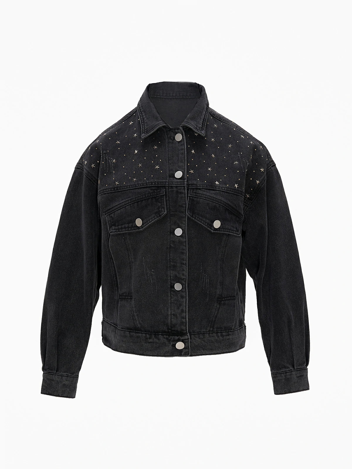 Elevate your confidence and comfort in this short denim jacket with star-shaped bead embellishments.