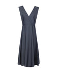Elegant V-neck overall dress showcasing an elastic waist design, overall strap detail, and a fashionable appearance, offering both a snug fit and versatile fashion for everyday wear.