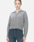 Stylish solid-colored cardigan with a lapel collar and dual zipper design