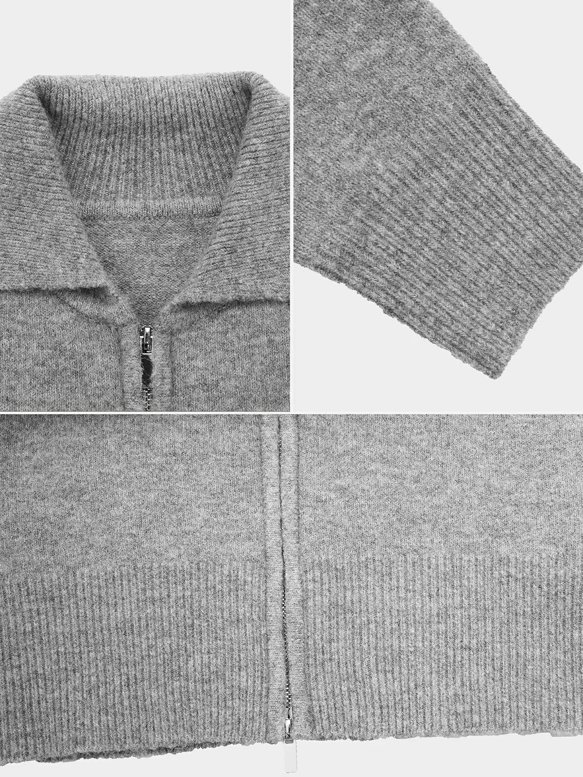 Lapel Double Zip Up Sweater Cardigan