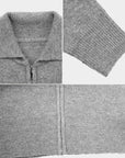 Lapel Double Zip Up Sweater Cardigan