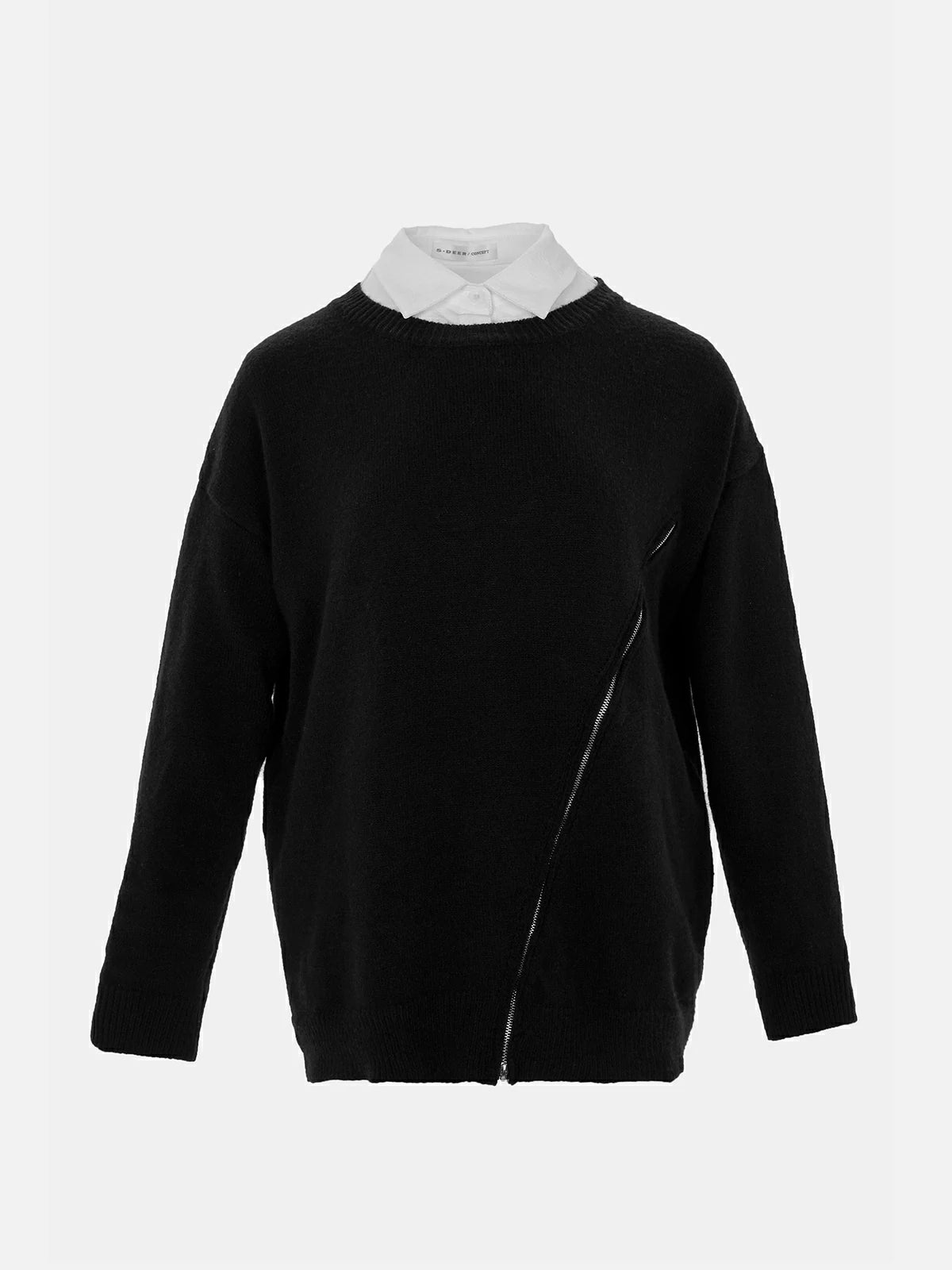 Pullover Zipper Loose Sweater &amp; Shirt set