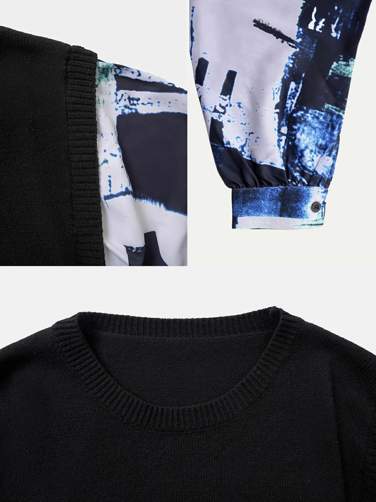 Casual Contrasting Print Chiffon Splice Sweater