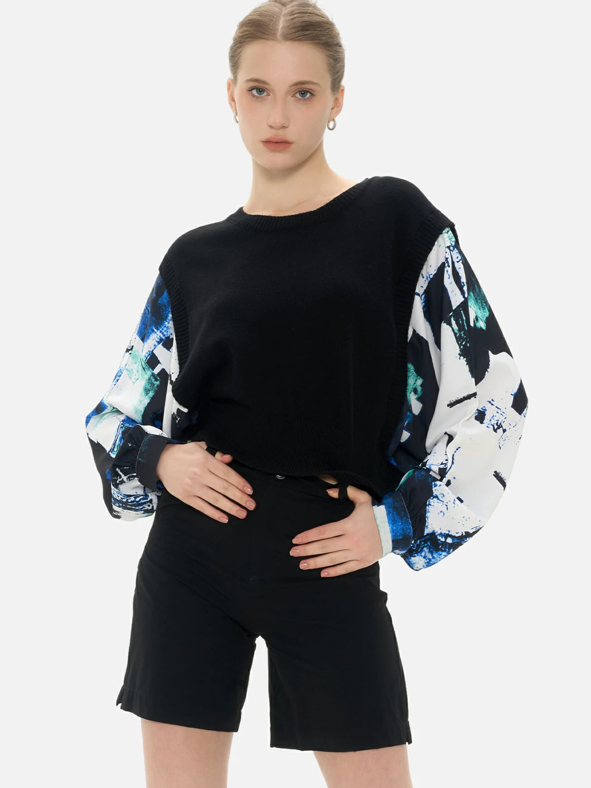 Chiffon splice sweater with fashionable design