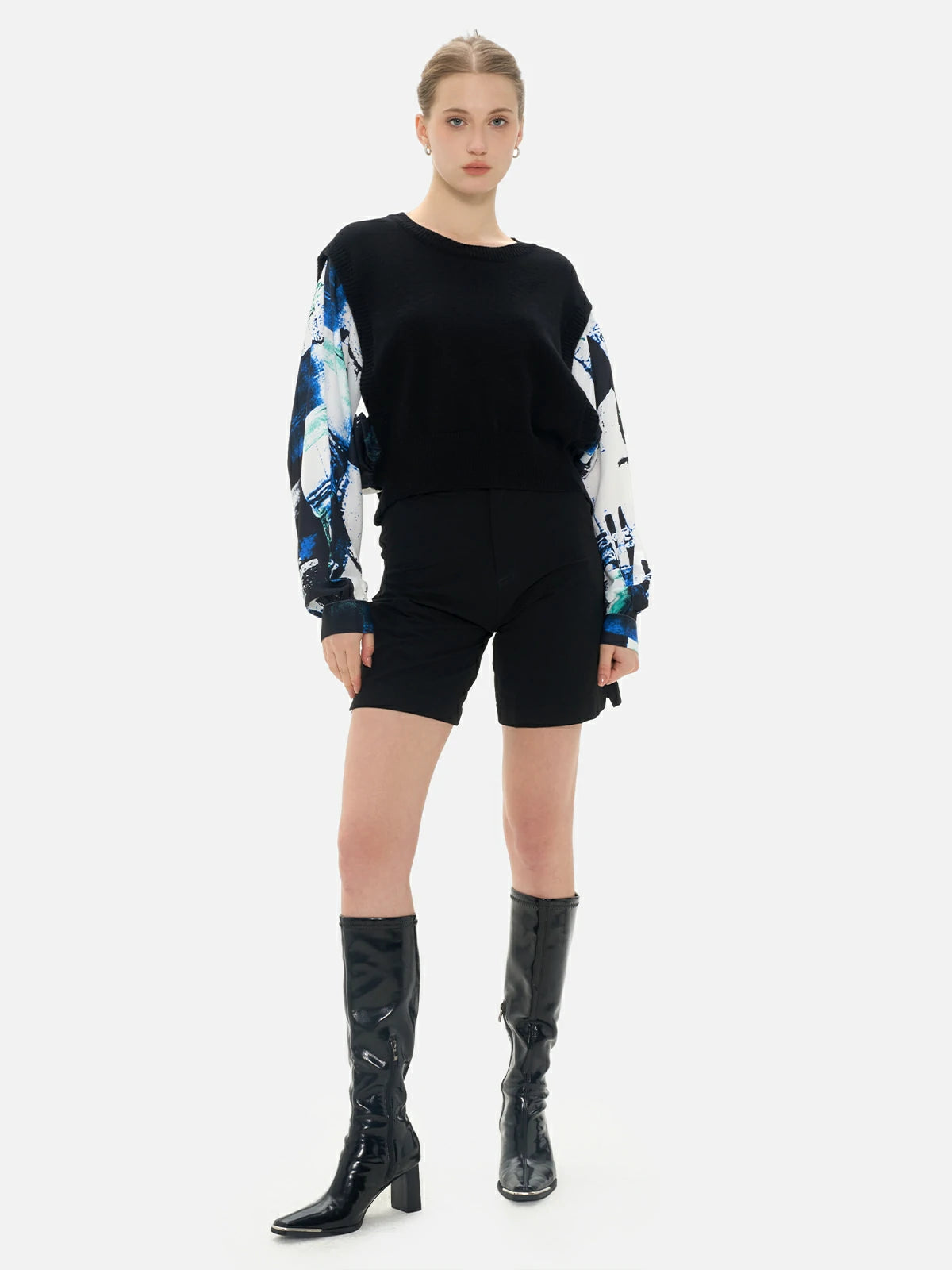 Unique design with contrasting chiffon inserts sweater