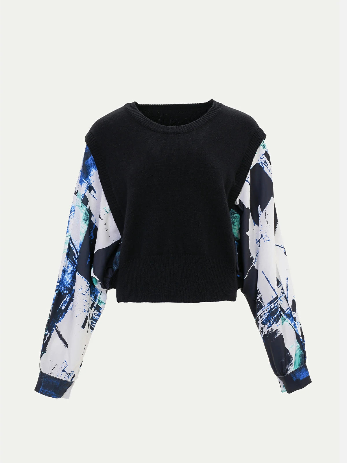 Casual Contrasting Print Chiffon Splice Sweater